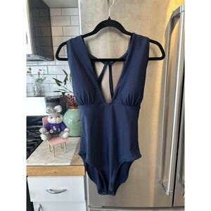 The Halter Plunge Deep V-Neck Sz10 Wide Strap Navy Resort Cruise Vacay Nwot